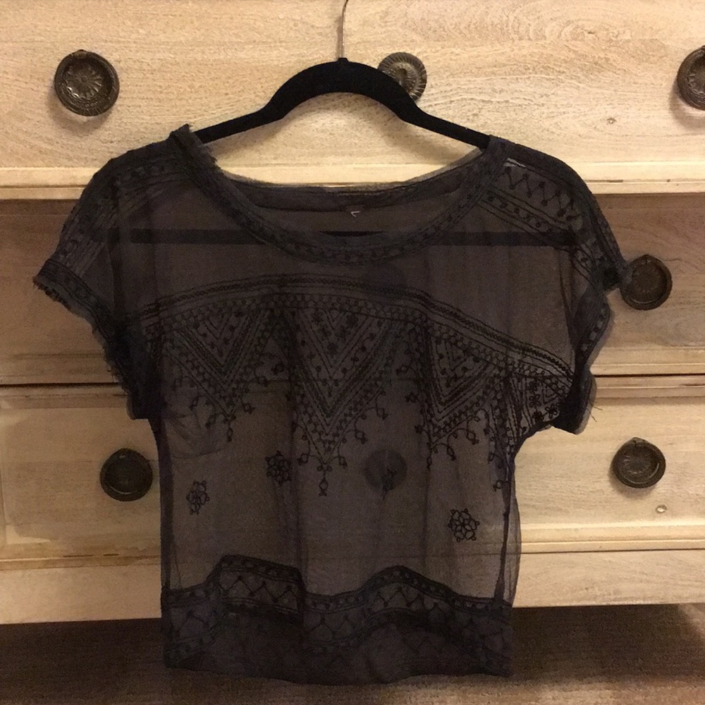 Free People embroidered, mesh top